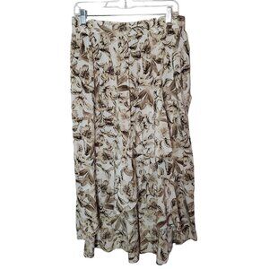 J. Jill Floral Midi Skirt Medium Lightweight Pull on Tulip flowy‎ hem Tan Cream